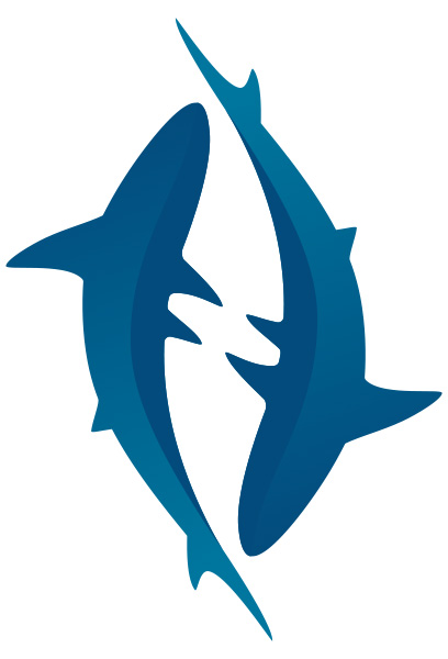icon of two sharks swimming vertically
