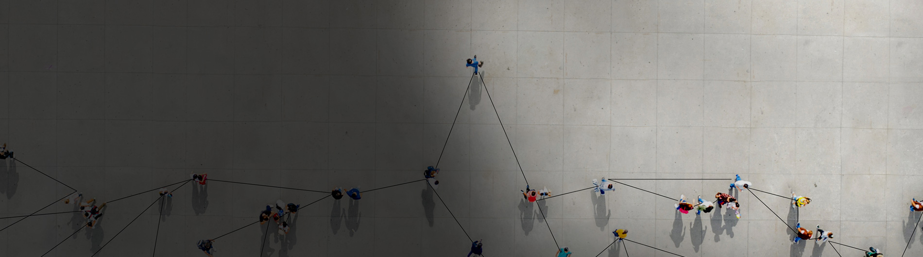 arial view of people walking with connecting lines 